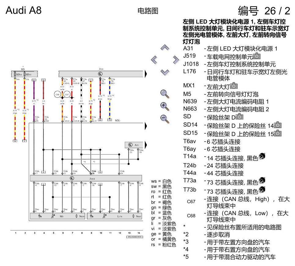 奥迪A8 D5 电路图 LED 大灯 , (8G1) 电路图