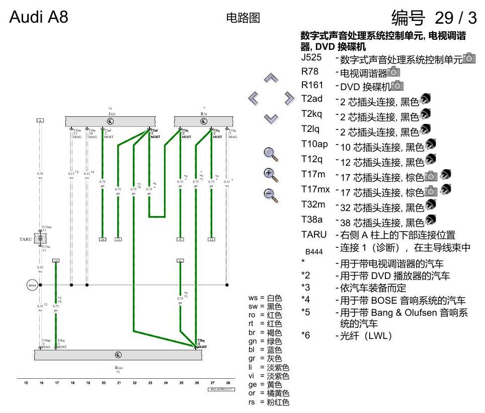 奥迪A8 D5 电路图 信息娱乐系统 MOST 总线 电路图