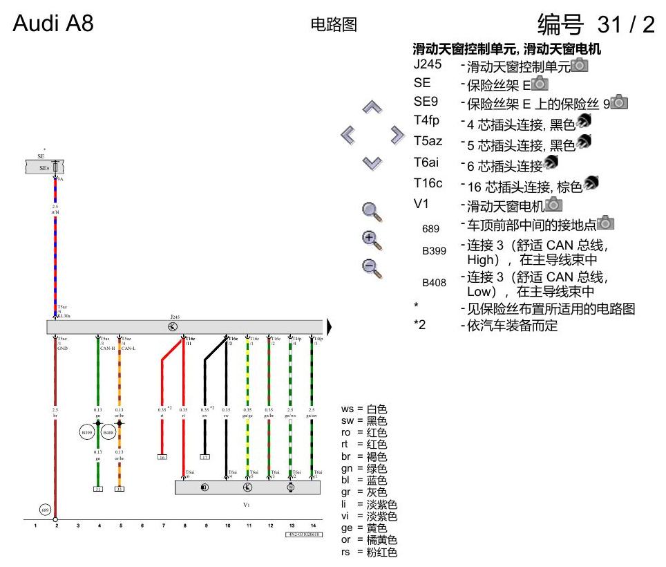 奥迪A8 D5 电路图 全景滑动天窗 , (3FB),(3FU) 电路图