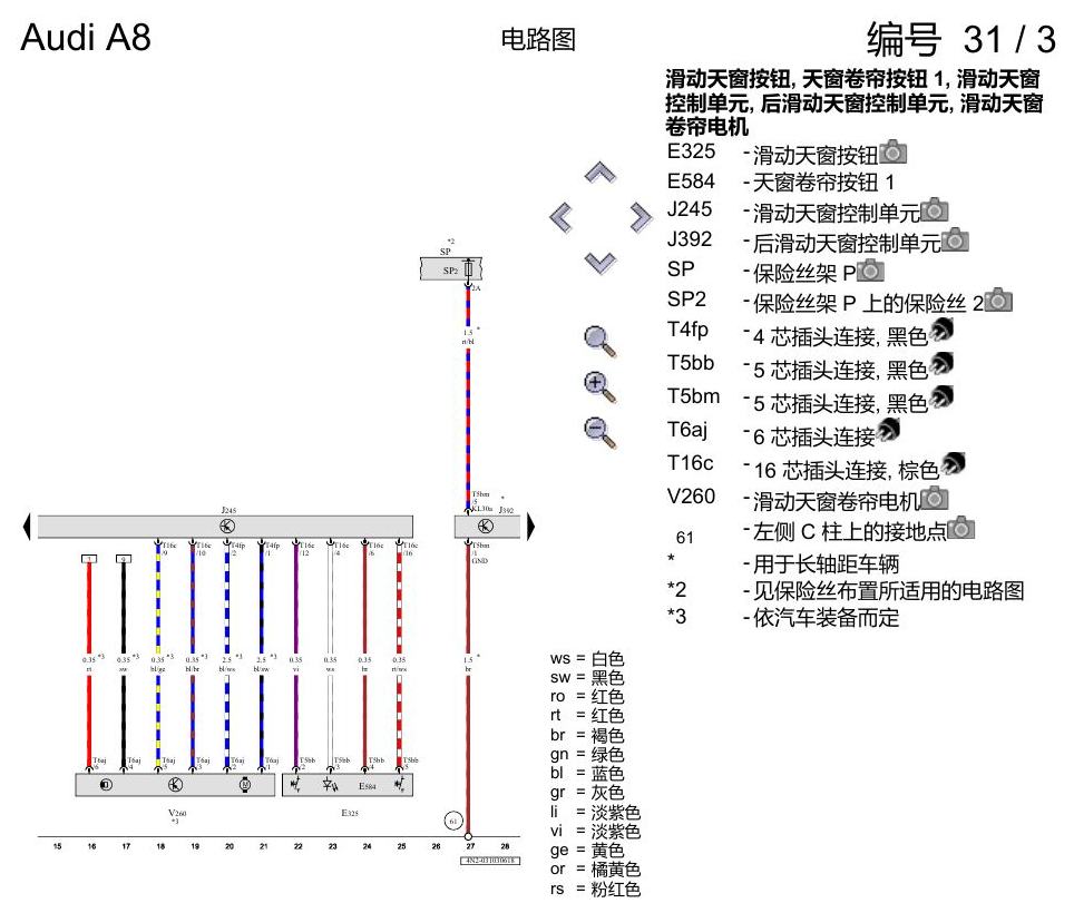 奥迪A8 D5 电路图 全景滑动天窗 , (3FB),(3FU) 电路图