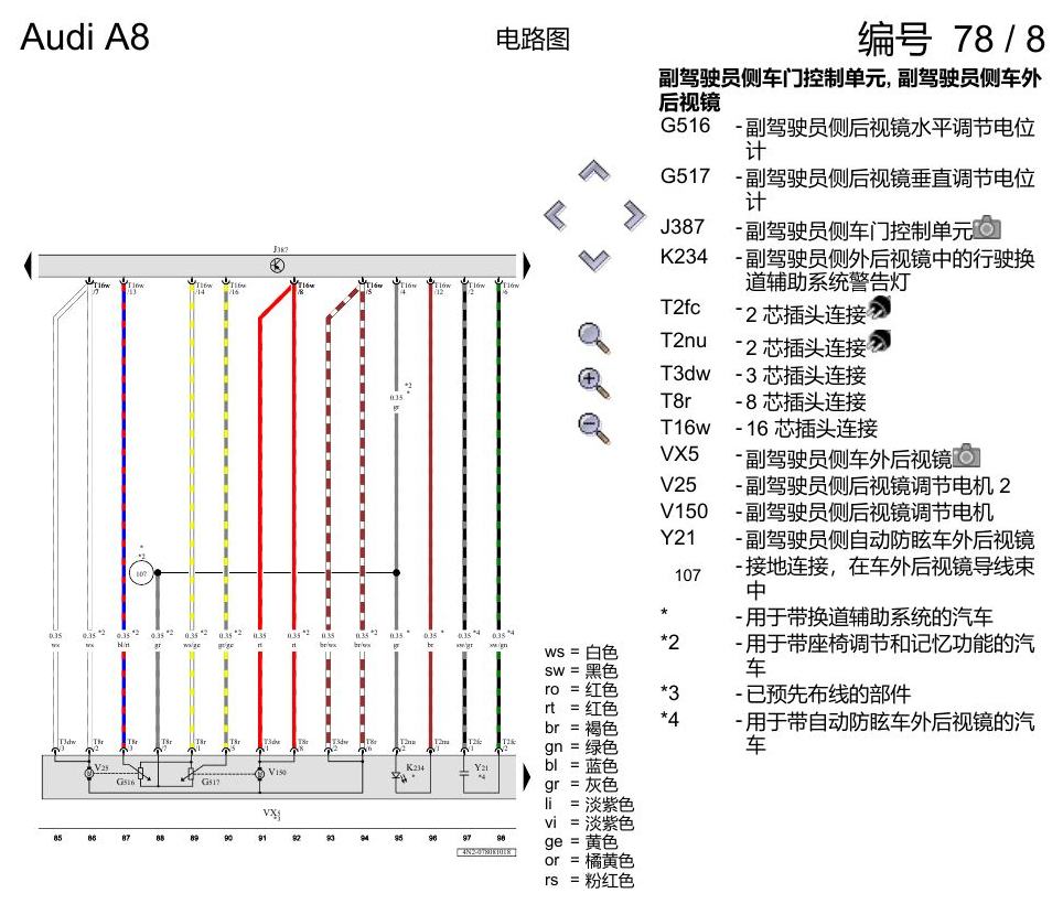 奥迪A8 D5 电路图 副驾驶员车门 , (L0L) 电路图