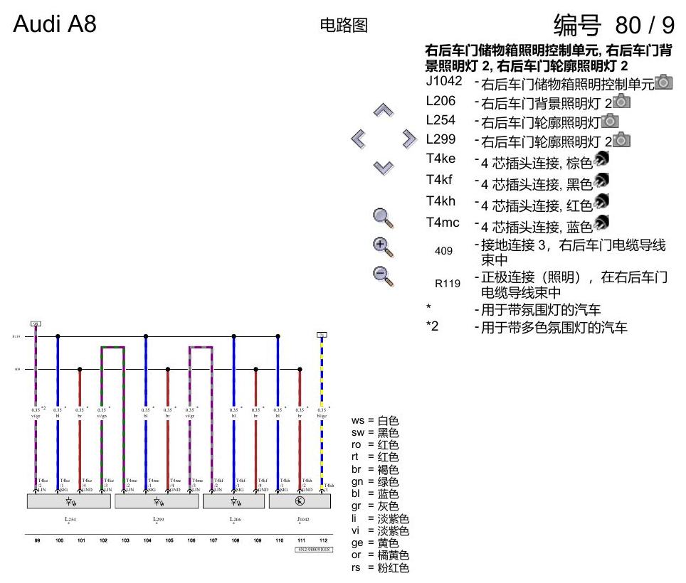 奥迪A8 D5 电路图 右后车门 , (L0L) 电路图
