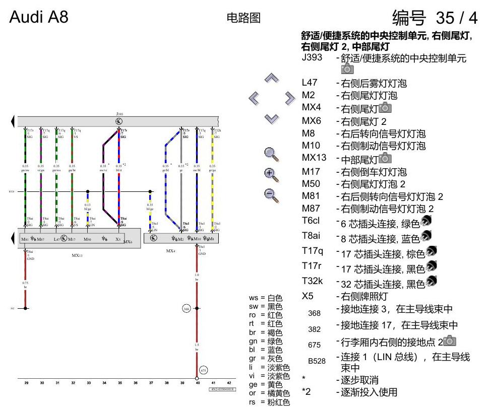 奥迪A8 D5 电路图 带发光二极管(LED)的尾灯 , (8SC) 电路图