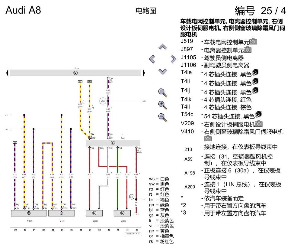 奥迪A8 D5 电路图 空调器 , (9AH) 电路图