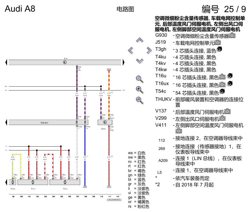 奥迪A8 D5 电路图 空调器 , (9AH) 电路图