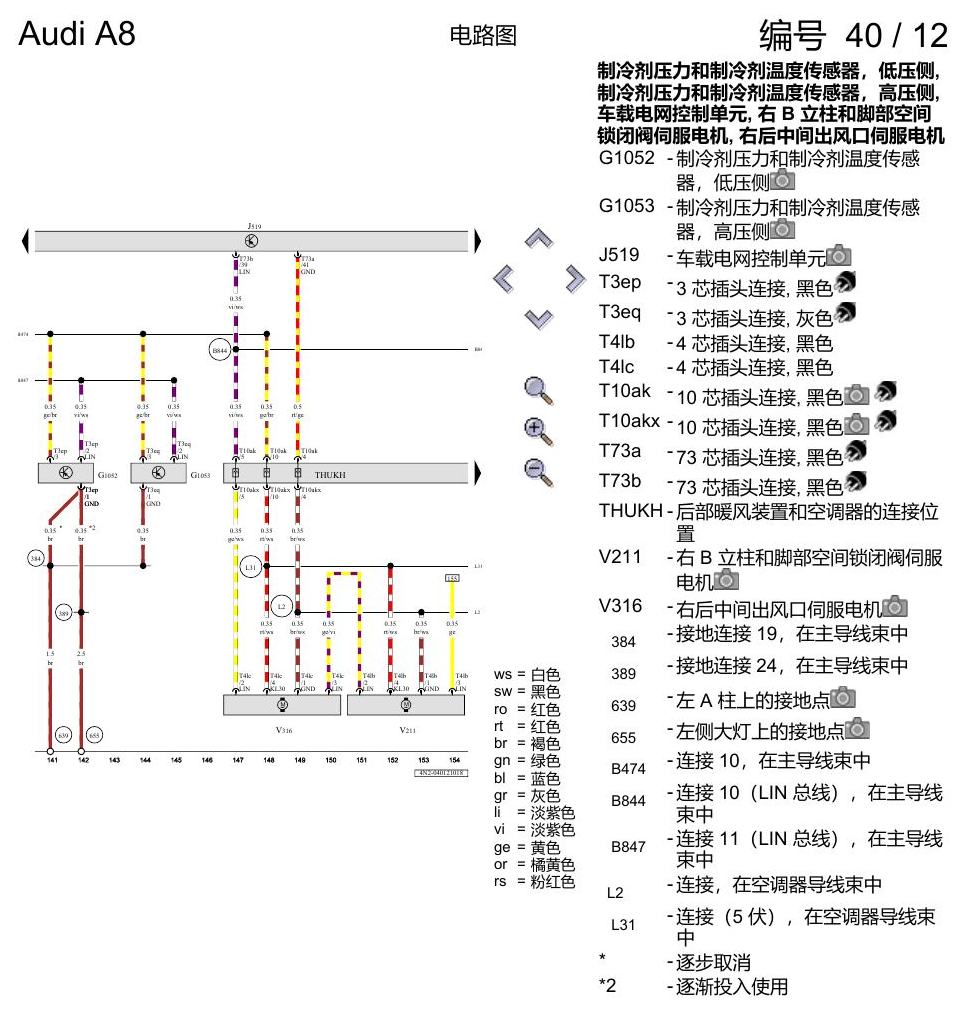 奥迪A8 D5 电路图 空调器 , (9AU),(KK2) 电路图