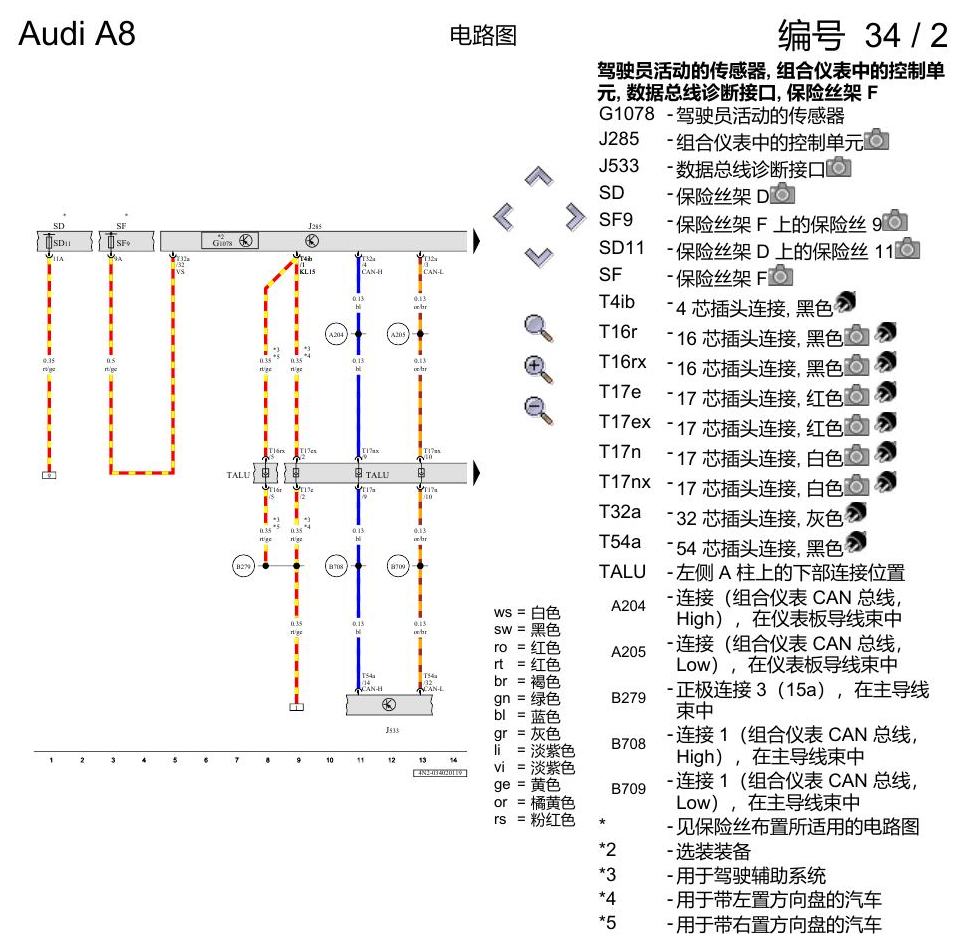奥迪A8 D5 电路图 组合仪表 电路图