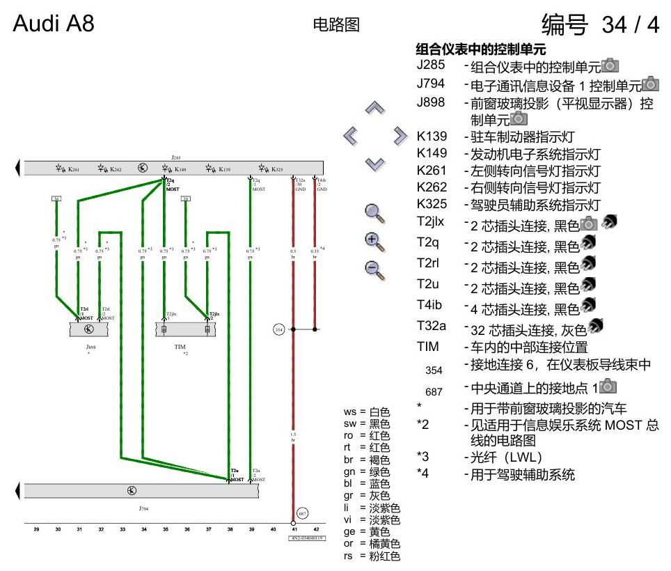 奥迪A8 D5 电路图 组合仪表 电路图