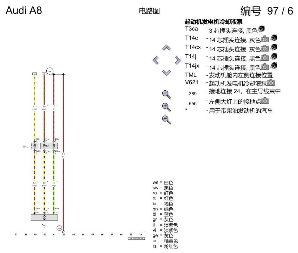 奥迪A8 D5 电路图 蓄电池、起动机和交流发电机 , (0K4),(1VJ) 电路图