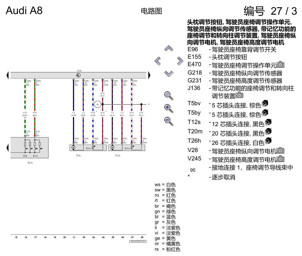 奥迪A8 D5 电路图 驾驶员和副驾驶员座椅调整功能 , (Q1A),(3PN) 电路图