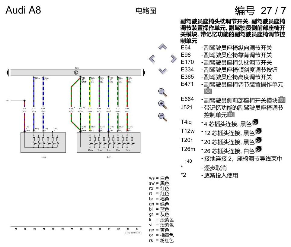 奥迪A8 D5 电路图 驾驶员和副驾驶员座椅调整功能 , (Q1A),(3PN) 电路图