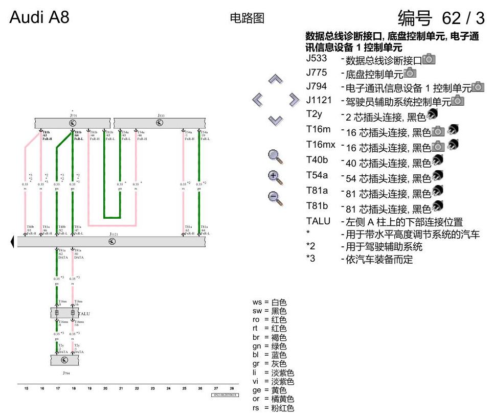 奥迪A8 D5 电路图 驾驶员辅助系统的前部摄像头 电路图