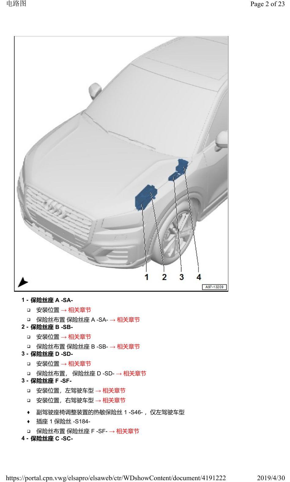 奥迪Q2L 安装位置:保险丝 电路图