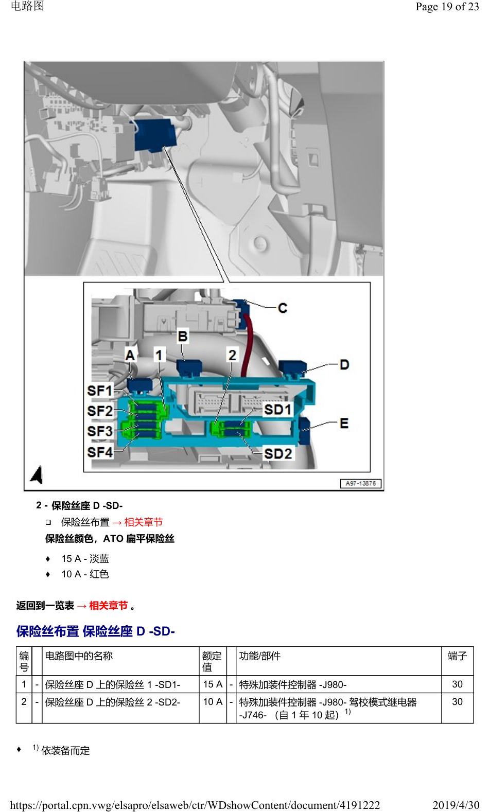 奥迪Q2L 安装位置:保险丝 电路图