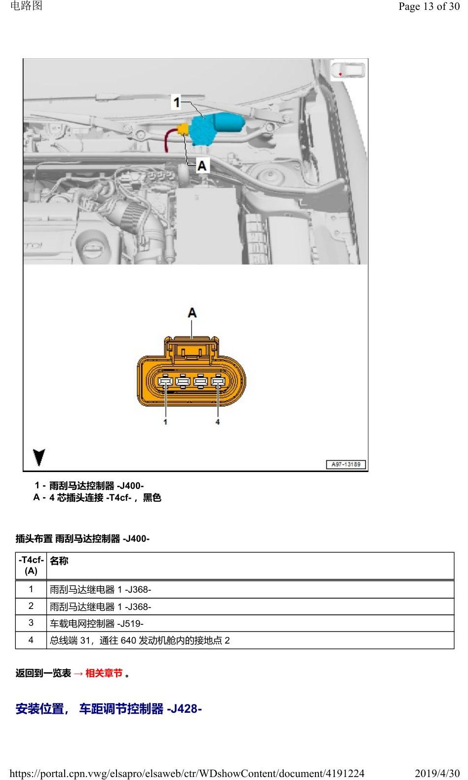 奥迪Q2L 安装位置:汽车前部的控制器 电路图