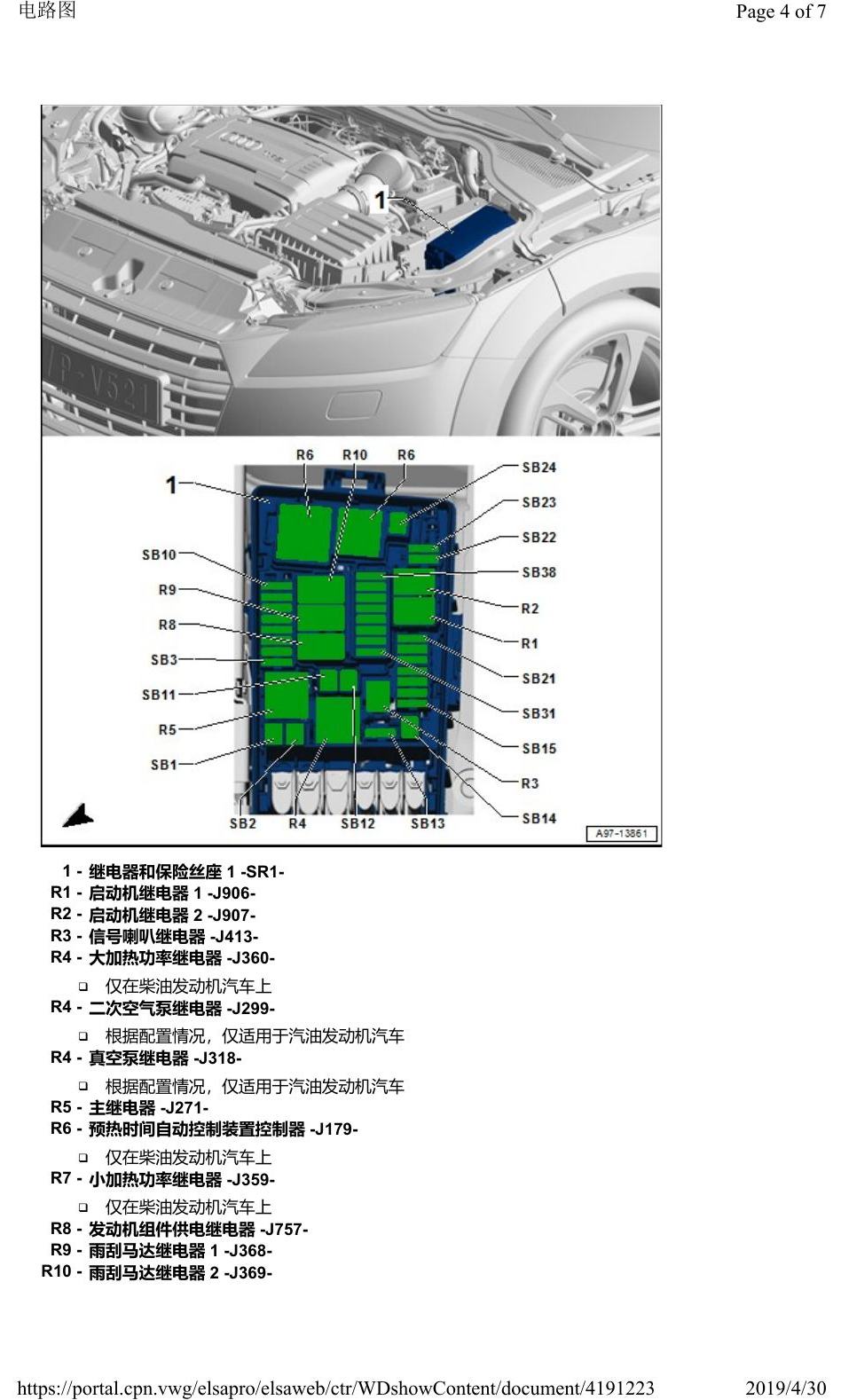 奥迪Q2L 安装位置:继电器 电路图