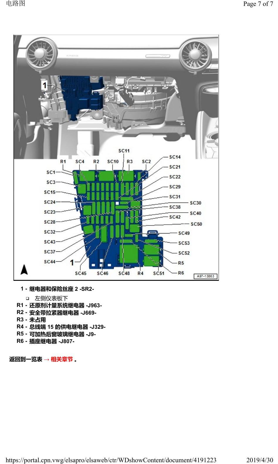 奥迪Q2L 安装位置:继电器 电路图