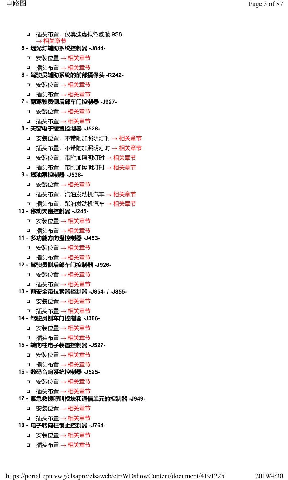 奥迪Q2L 安装位置:车辆中部的控制器 电路图