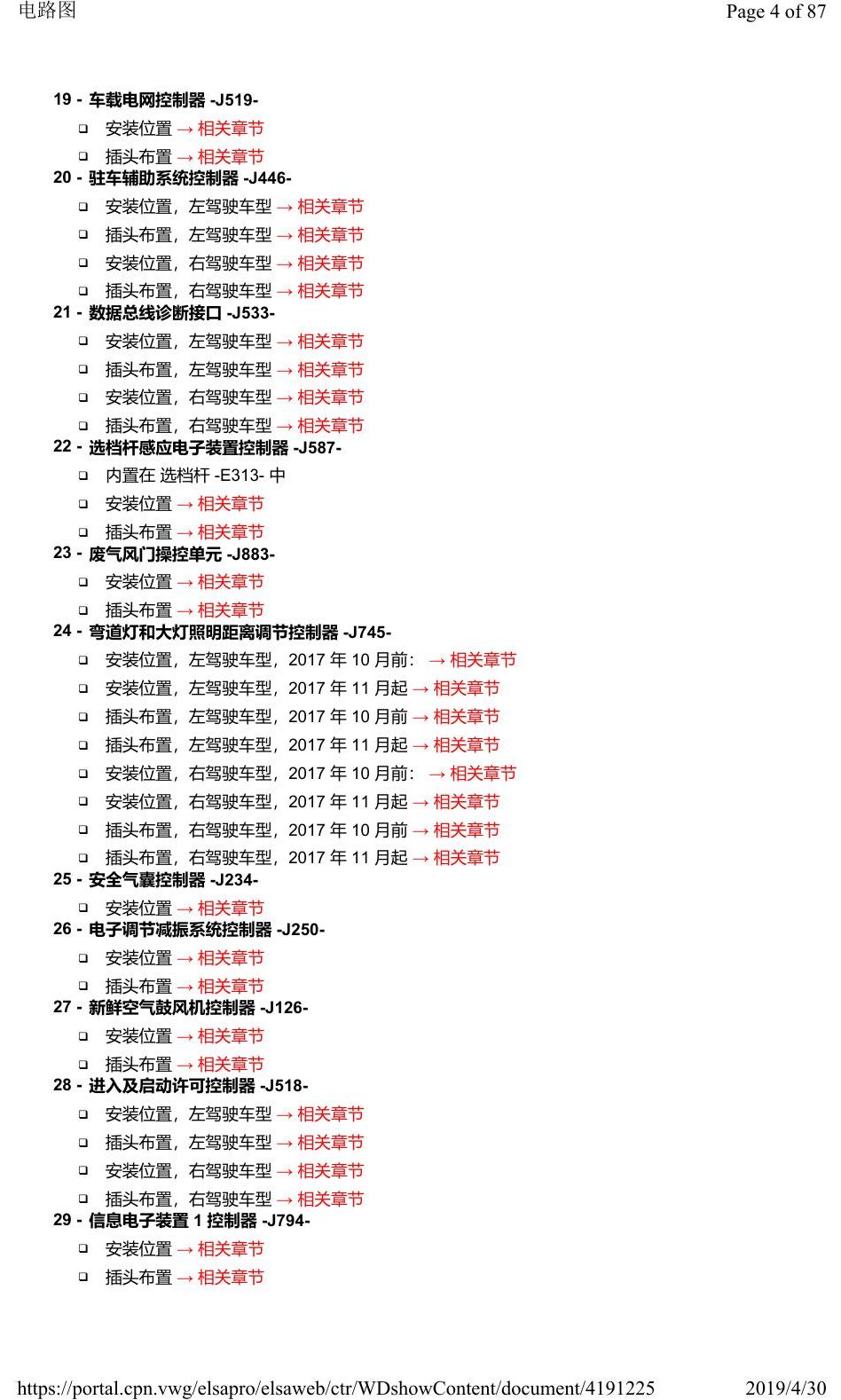 奥迪Q2L 安装位置:车辆中部的控制器 电路图
