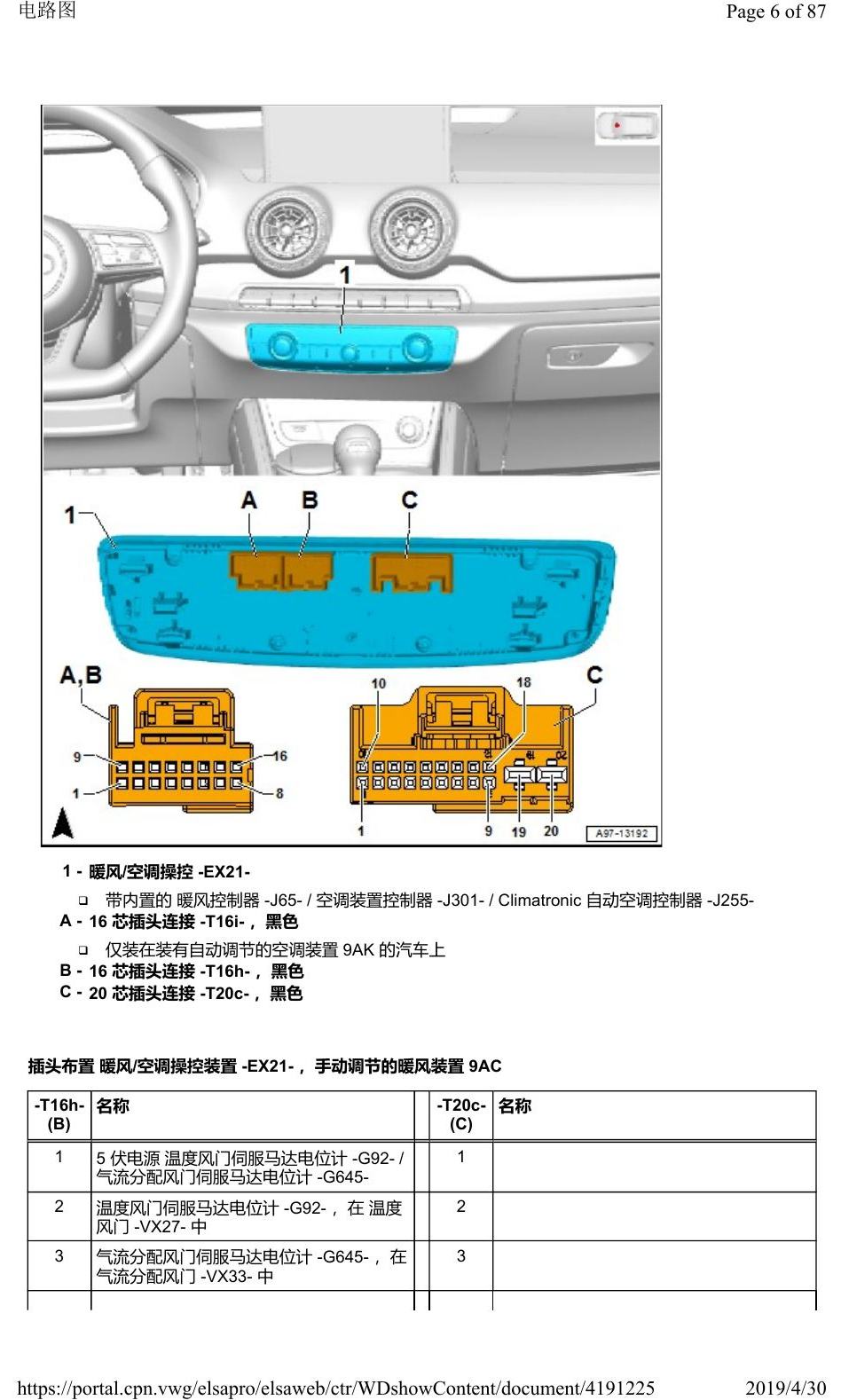 奥迪Q2L 安装位置:车辆中部的控制器 电路图