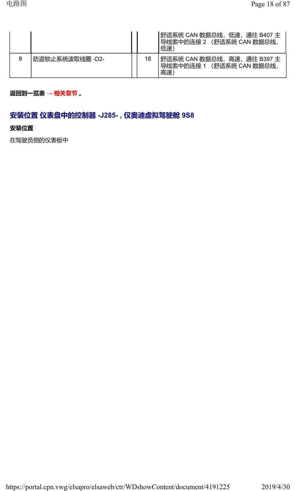 奥迪Q2L 安装位置:车辆中部的控制器 电路图