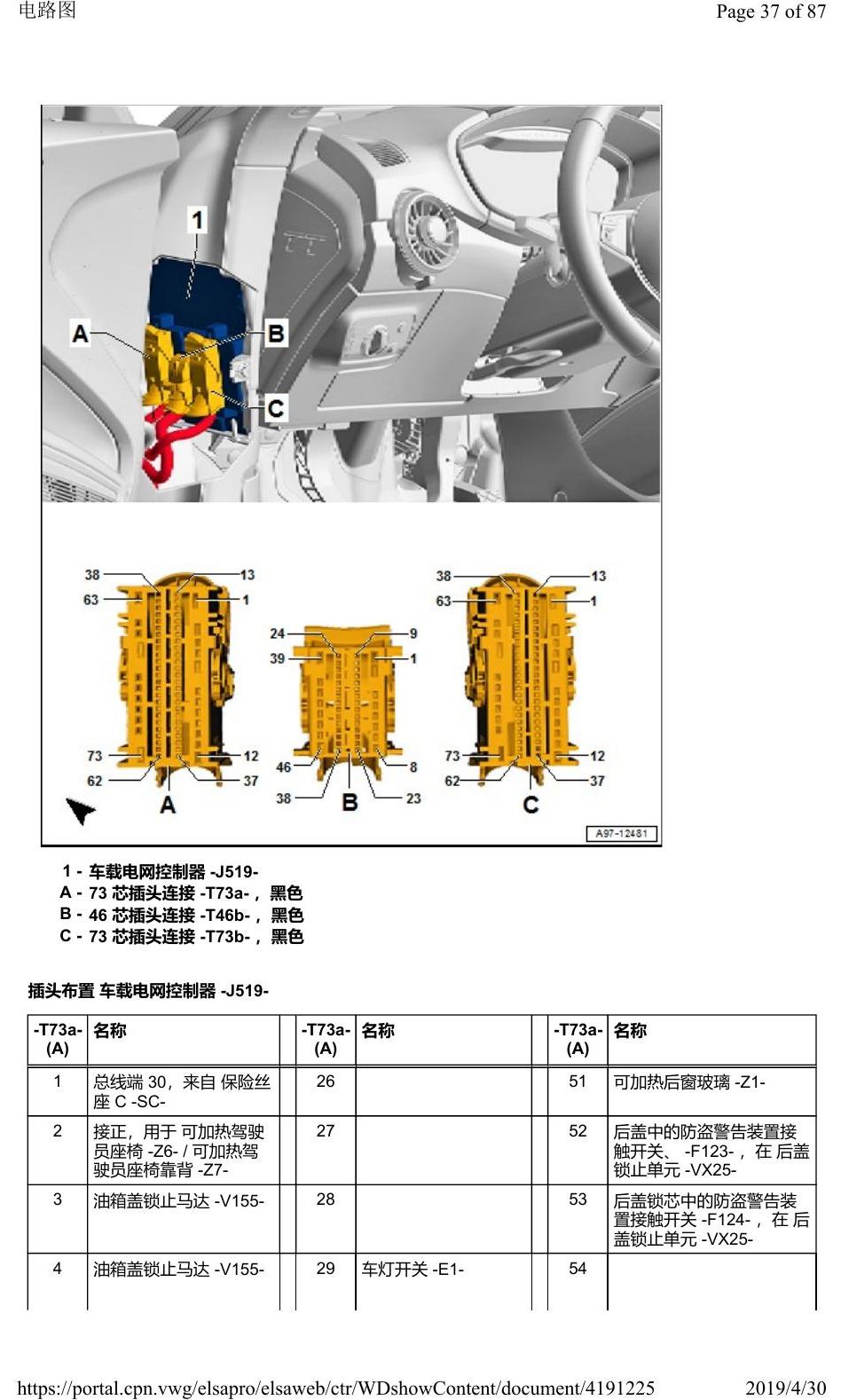 奥迪Q2L 安装位置:车辆中部的控制器 电路图