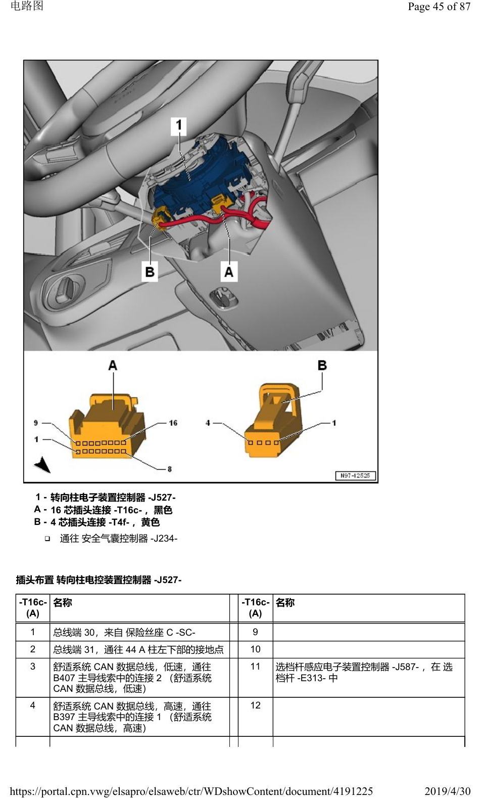 奥迪Q2L 安装位置:车辆中部的控制器 电路图