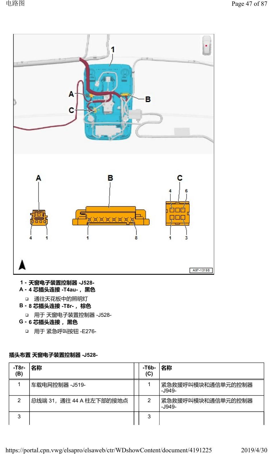 奥迪Q2L 安装位置:车辆中部的控制器 电路图