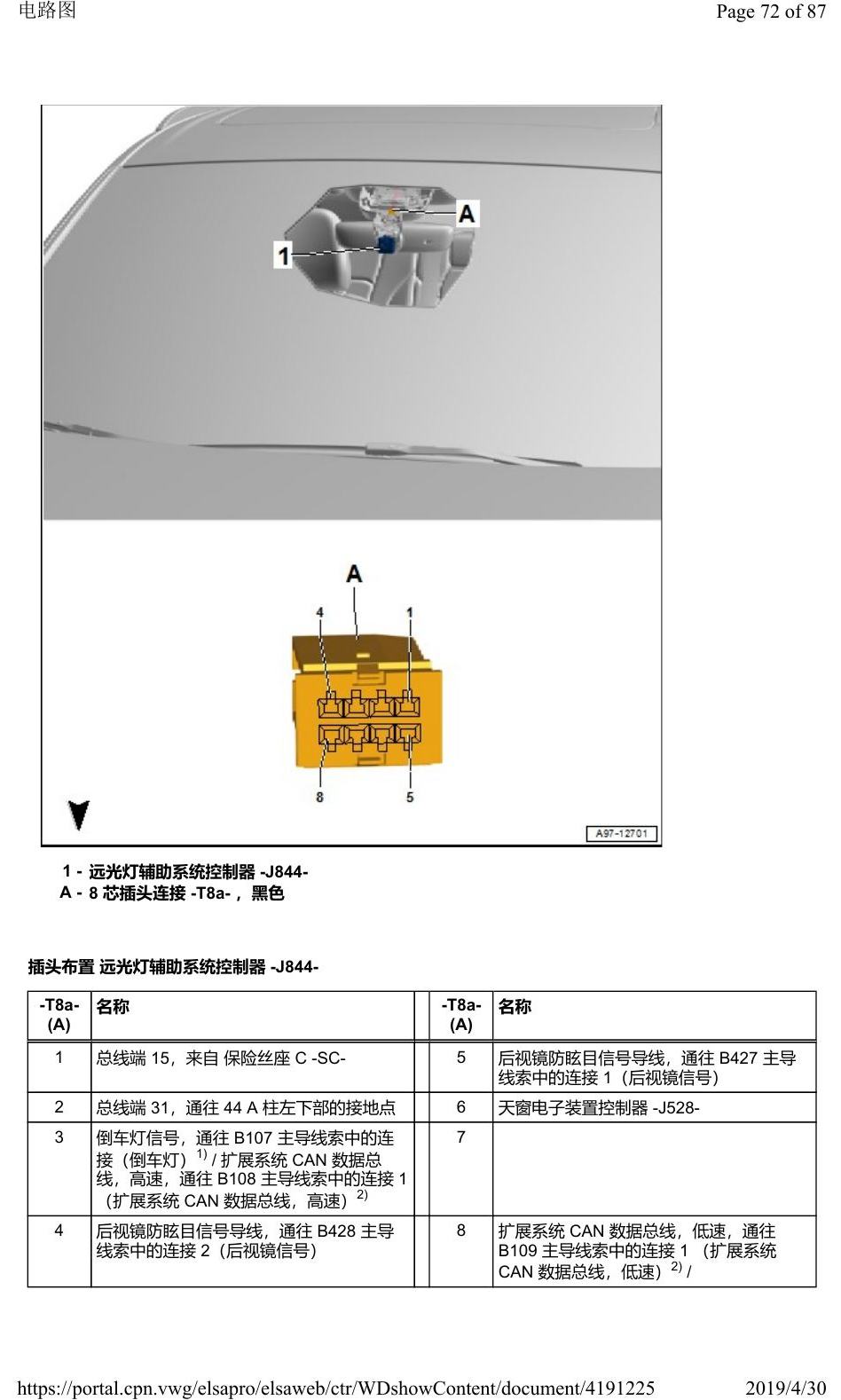 奥迪Q2L 安装位置:车辆中部的控制器 电路图