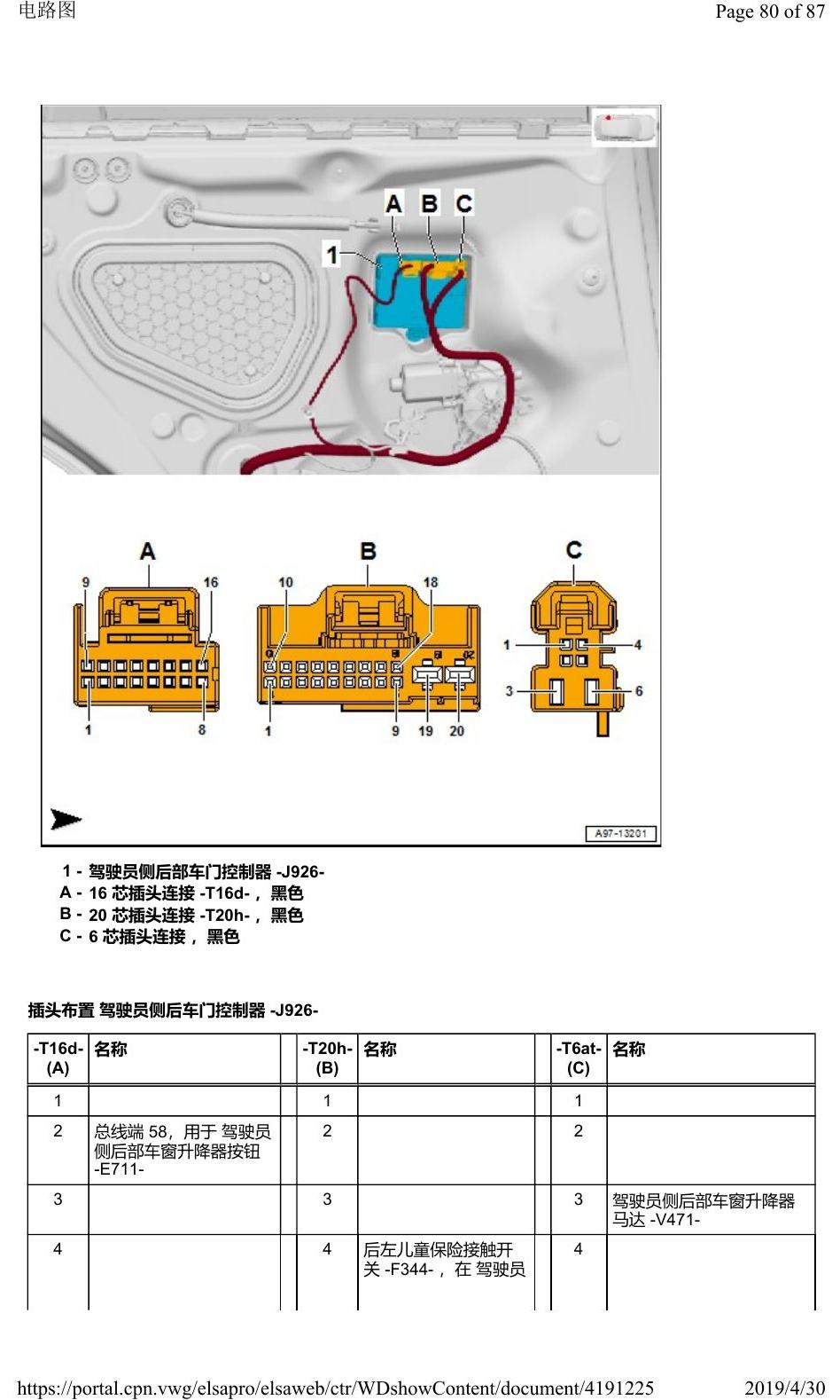 奥迪Q2L 安装位置:车辆中部的控制器 电路图