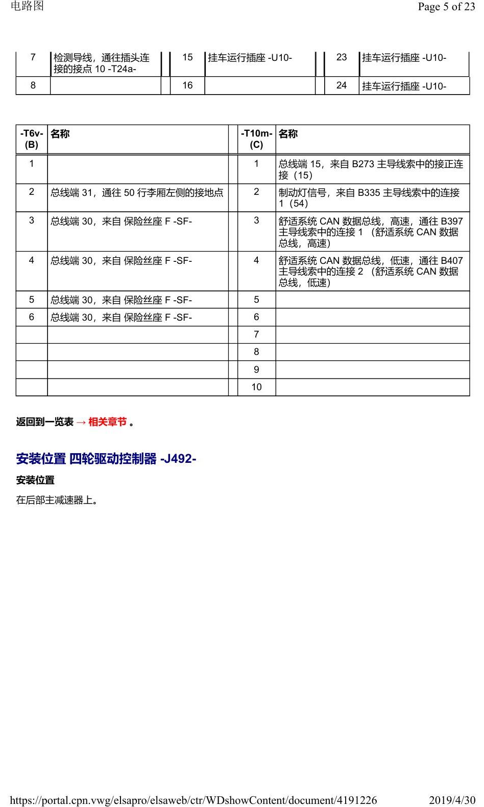 奥迪Q2L 安装位置:车辆后部的控制器 电路图