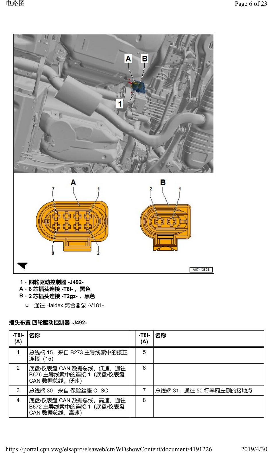 奥迪Q2L 安装位置:车辆后部的控制器 电路图