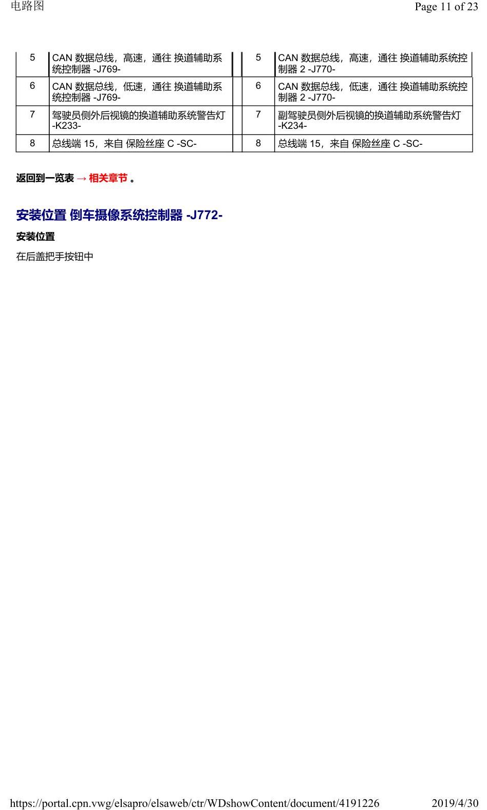 奥迪Q2L 安装位置:车辆后部的控制器 电路图