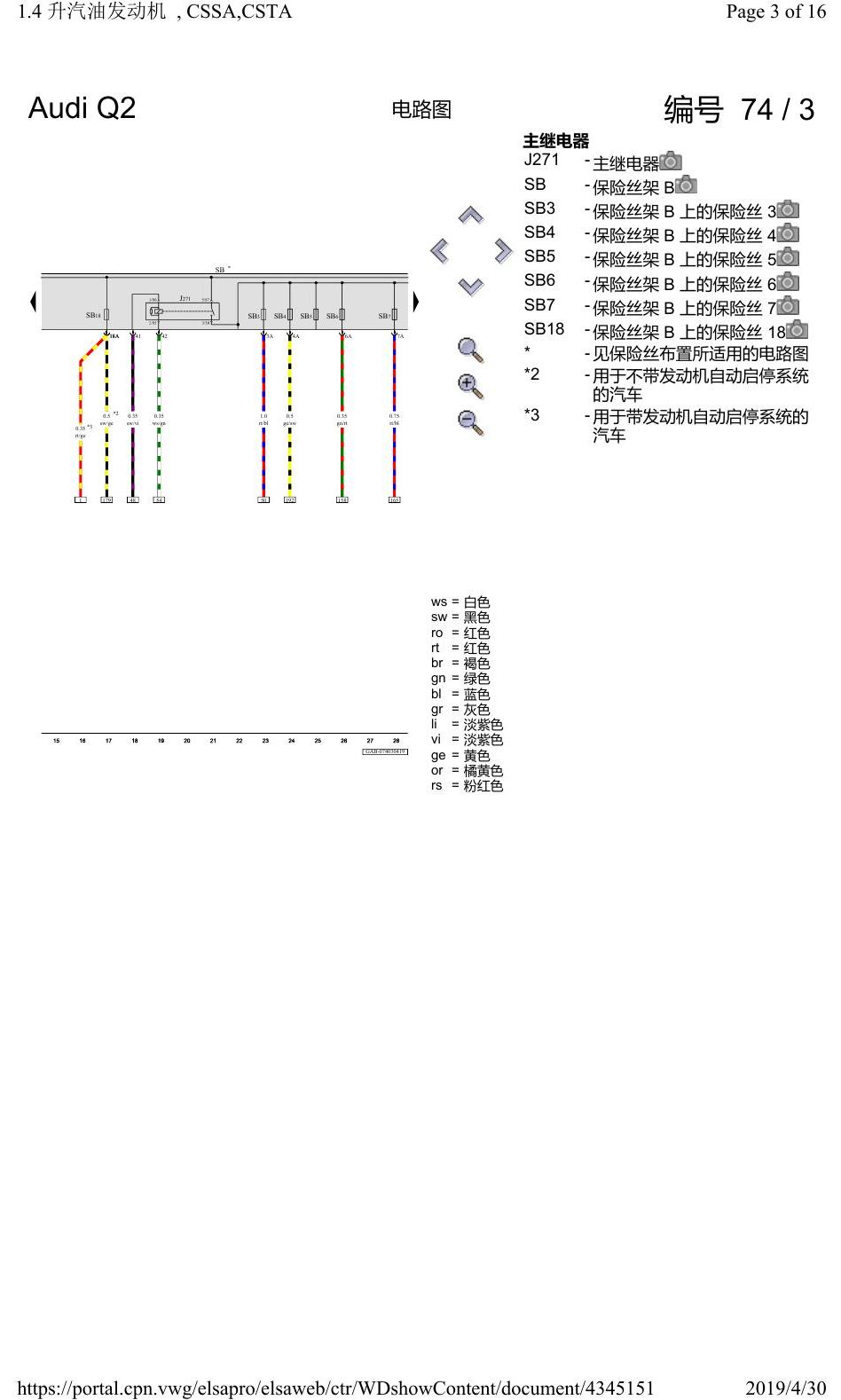 奥迪Q2L 电路图 1.4 升汽油发动机, CSSA, 自 2018 年 8 月起 电路图