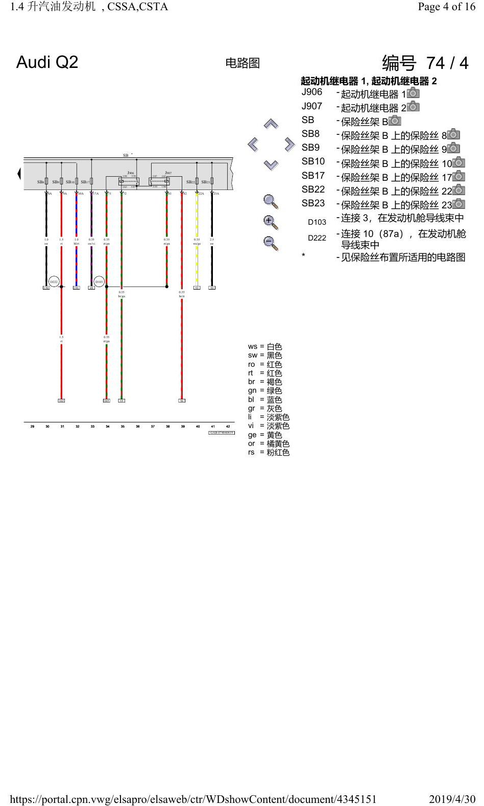 奥迪Q2L 电路图 1.4 升汽油发动机, CSSA, 自 2018 年 8 月起 电路图