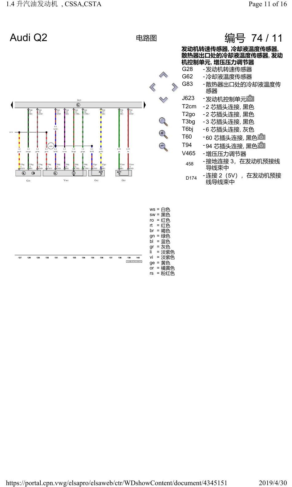奥迪Q2L 电路图 1.4 升汽油发动机, CSSA, 自 2018 年 8 月起 电路图