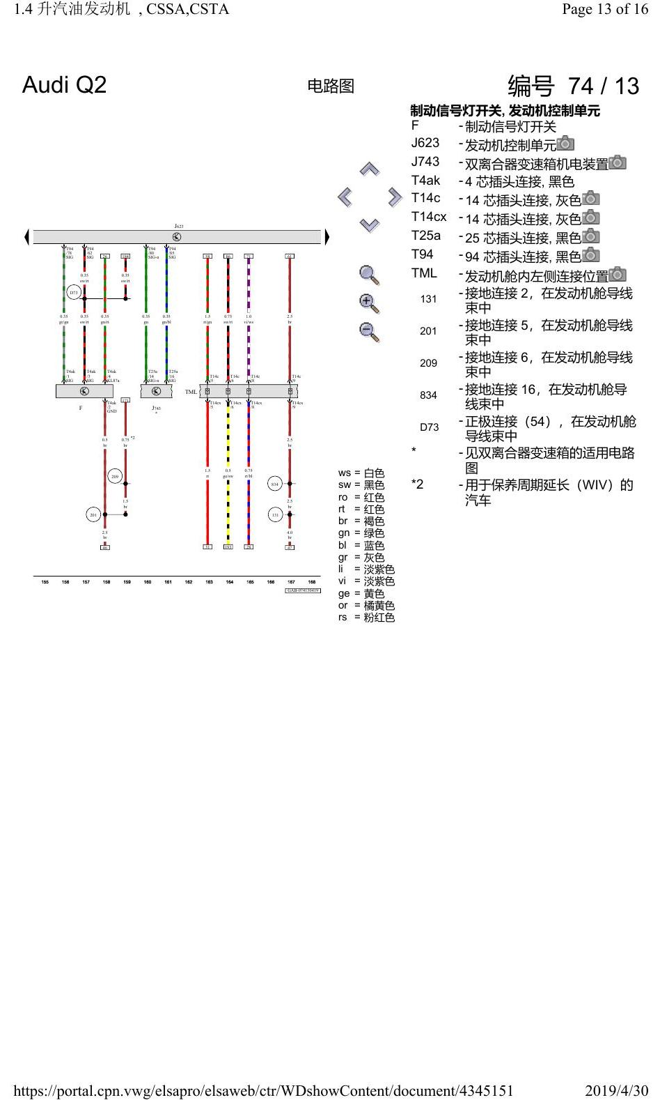 奥迪Q2L 电路图 1.4 升汽油发动机, CSSA, 自 2018 年 8 月起 电路图