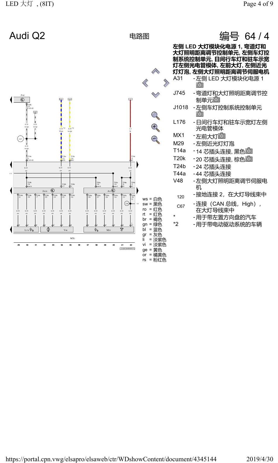 奥迪Q2L 电路图 LED 大灯, (8IT), 自 2017 年 11 月起 电路图