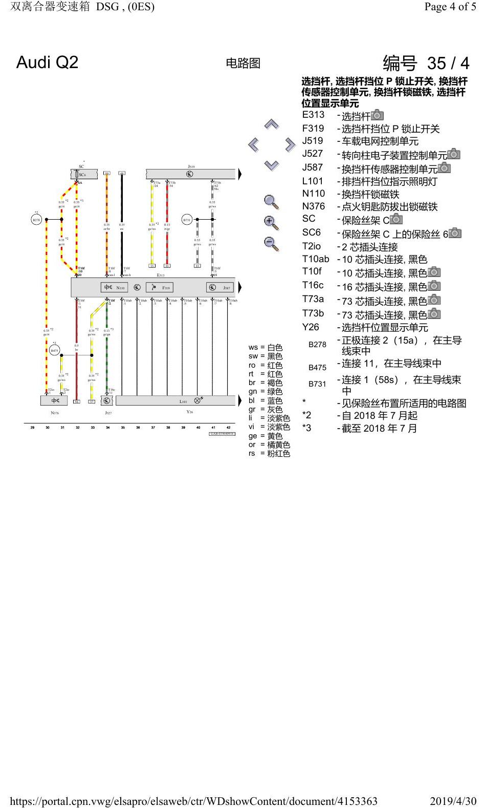 奥迪Q2L 电路图 双离合器变速箱 DSG, (0ES), 自 2016 年 6 月起 电路图