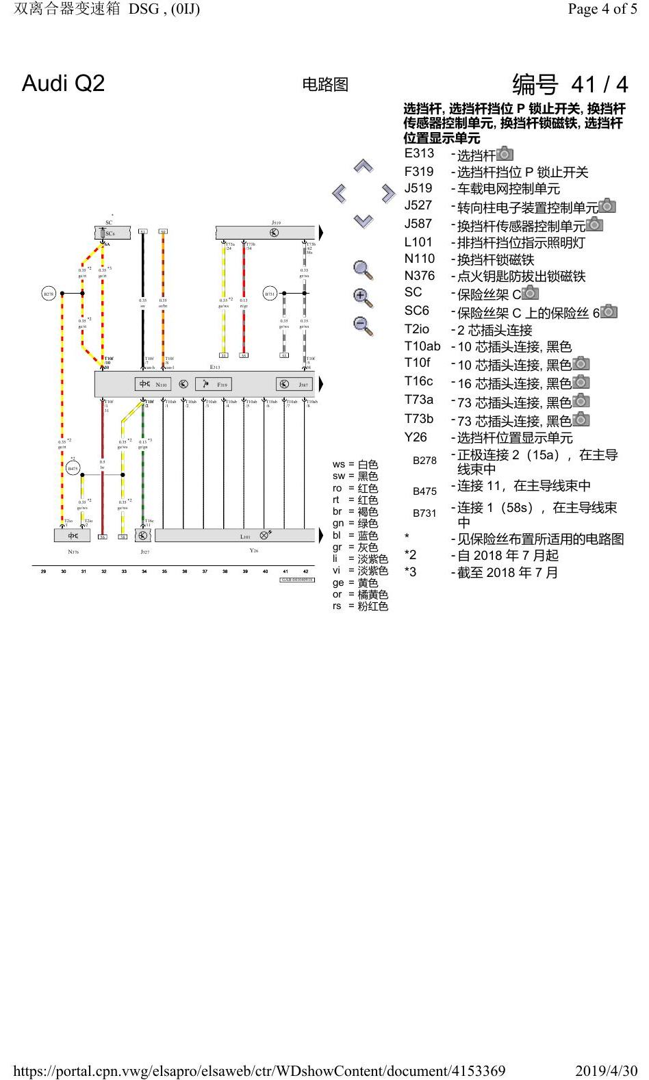 奥迪Q2L 电路图 双离合器变速箱 DSG, (0IJ), 自 2016 年 6 月起 电路图