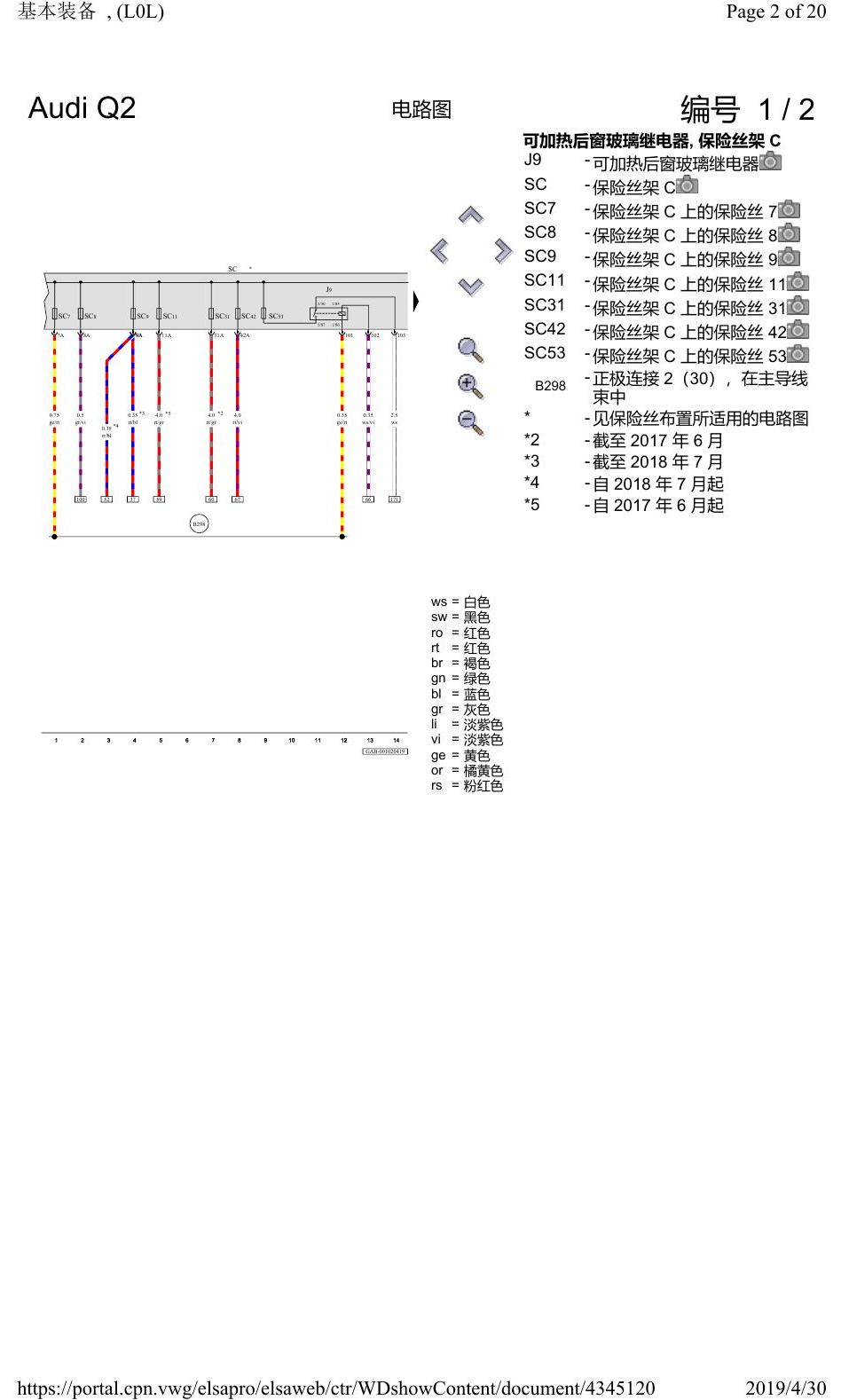 奥迪Q2L 电路图 基本装备, (L0L), 自 2016 年 6 月起 电路图