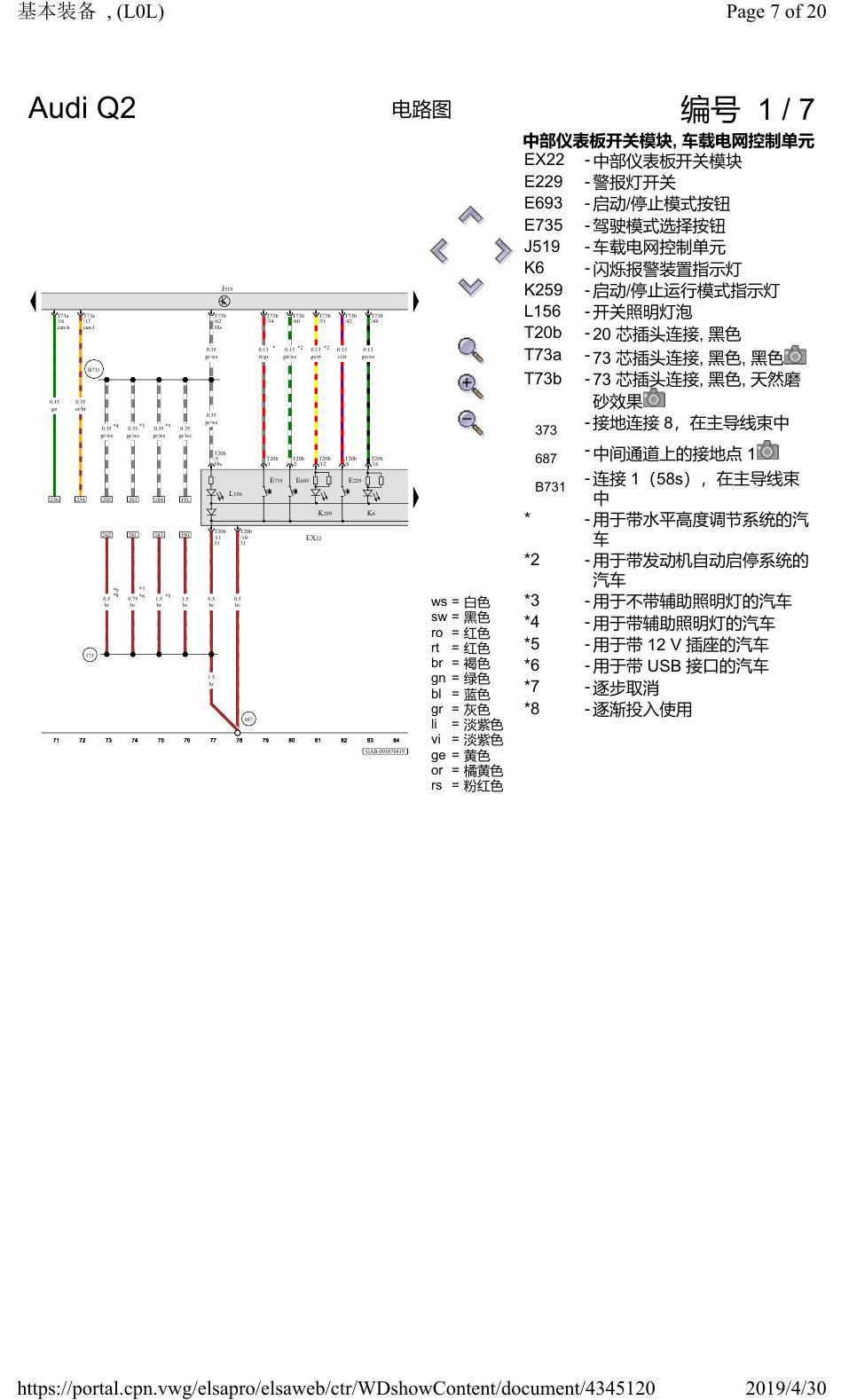 奥迪Q2L 电路图 基本装备, (L0L), 自 2016 年 6 月起 电路图