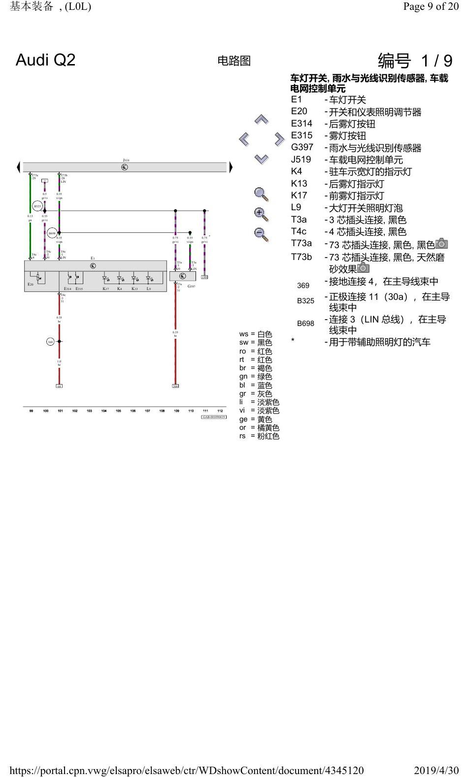 奥迪Q2L 电路图 基本装备, (L0L), 自 2016 年 6 月起 电路图