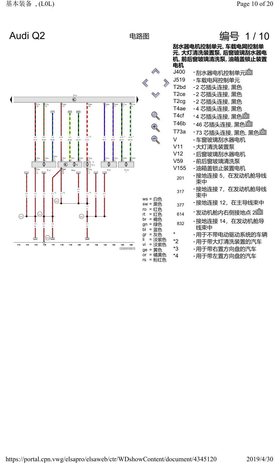 奥迪Q2L 电路图 基本装备, (L0L), 自 2016 年 6 月起 电路图