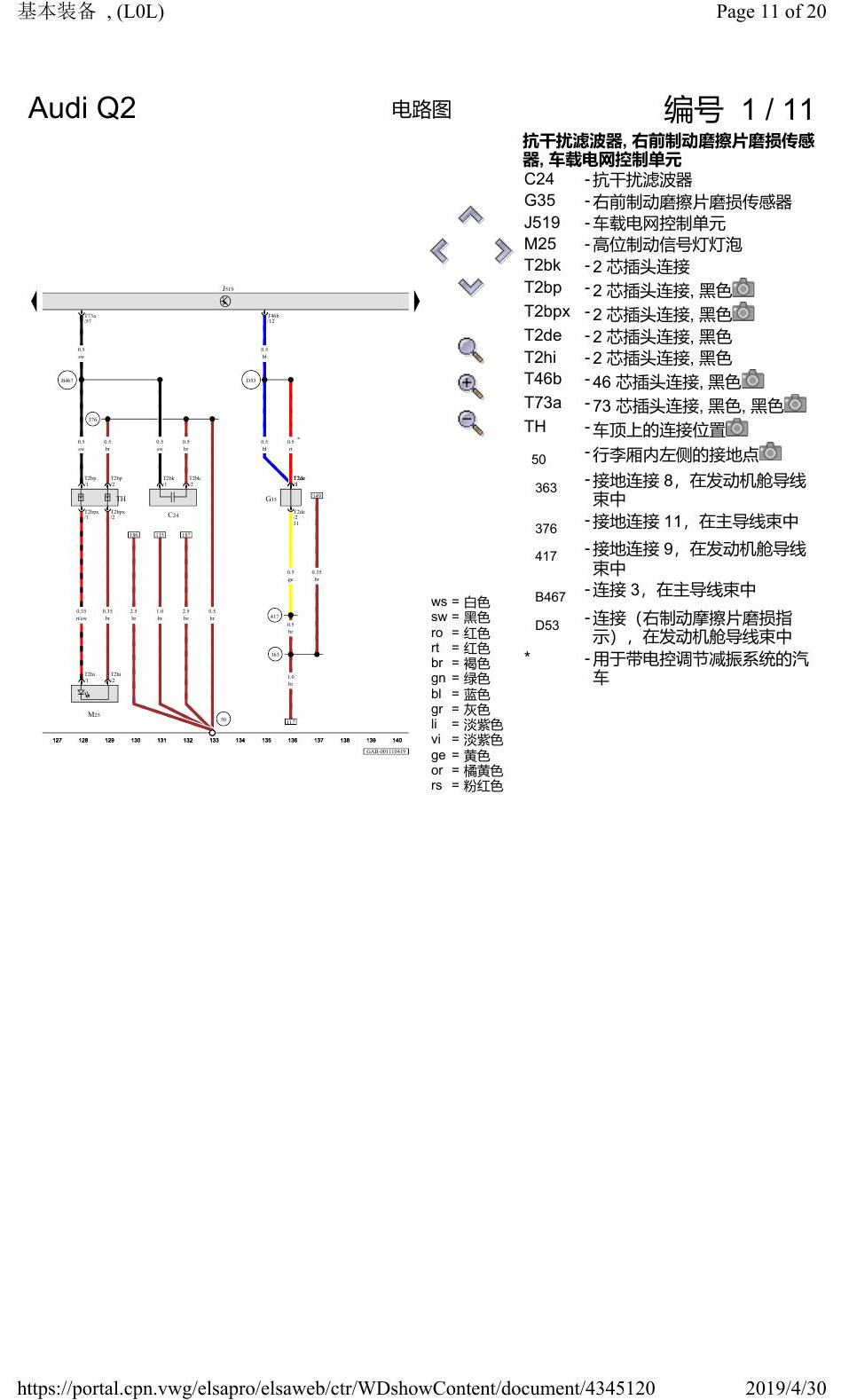 奥迪Q2L 电路图 基本装备, (L0L), 自 2016 年 6 月起 电路图