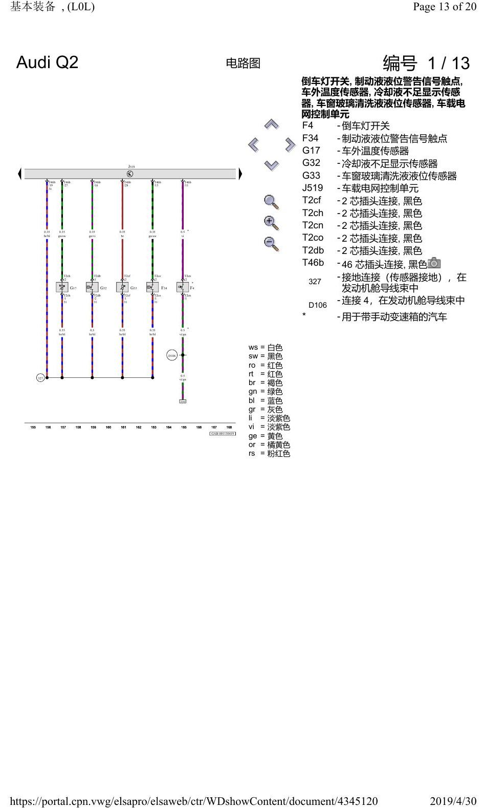 奥迪Q2L 电路图 基本装备, (L0L), 自 2016 年 6 月起 电路图