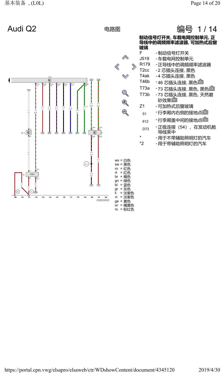 奥迪Q2L 电路图 基本装备, (L0L), 自 2016 年 6 月起 电路图