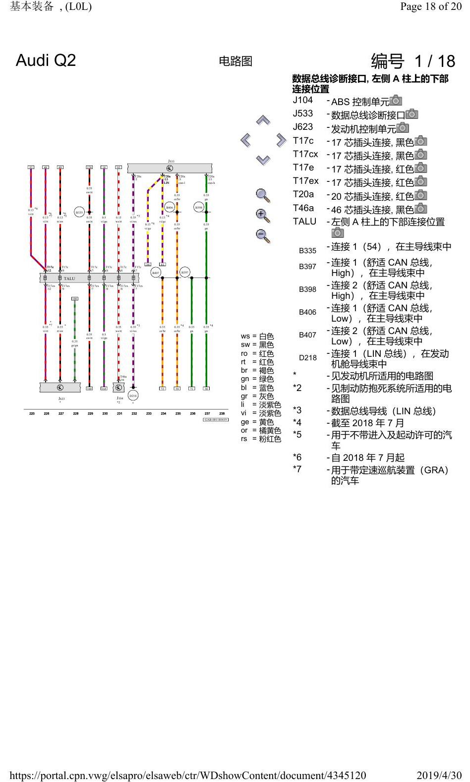 奥迪Q2L 电路图 基本装备, (L0L), 自 2016 年 6 月起 电路图
