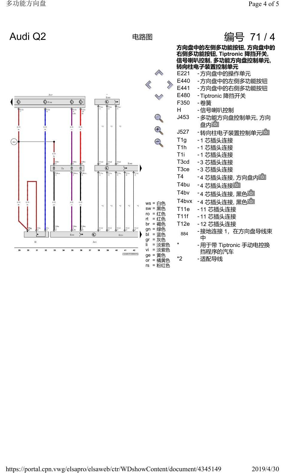 奥迪Q2L 电路图 多功能方向盘, 自 2018 年 7 月起 电路图