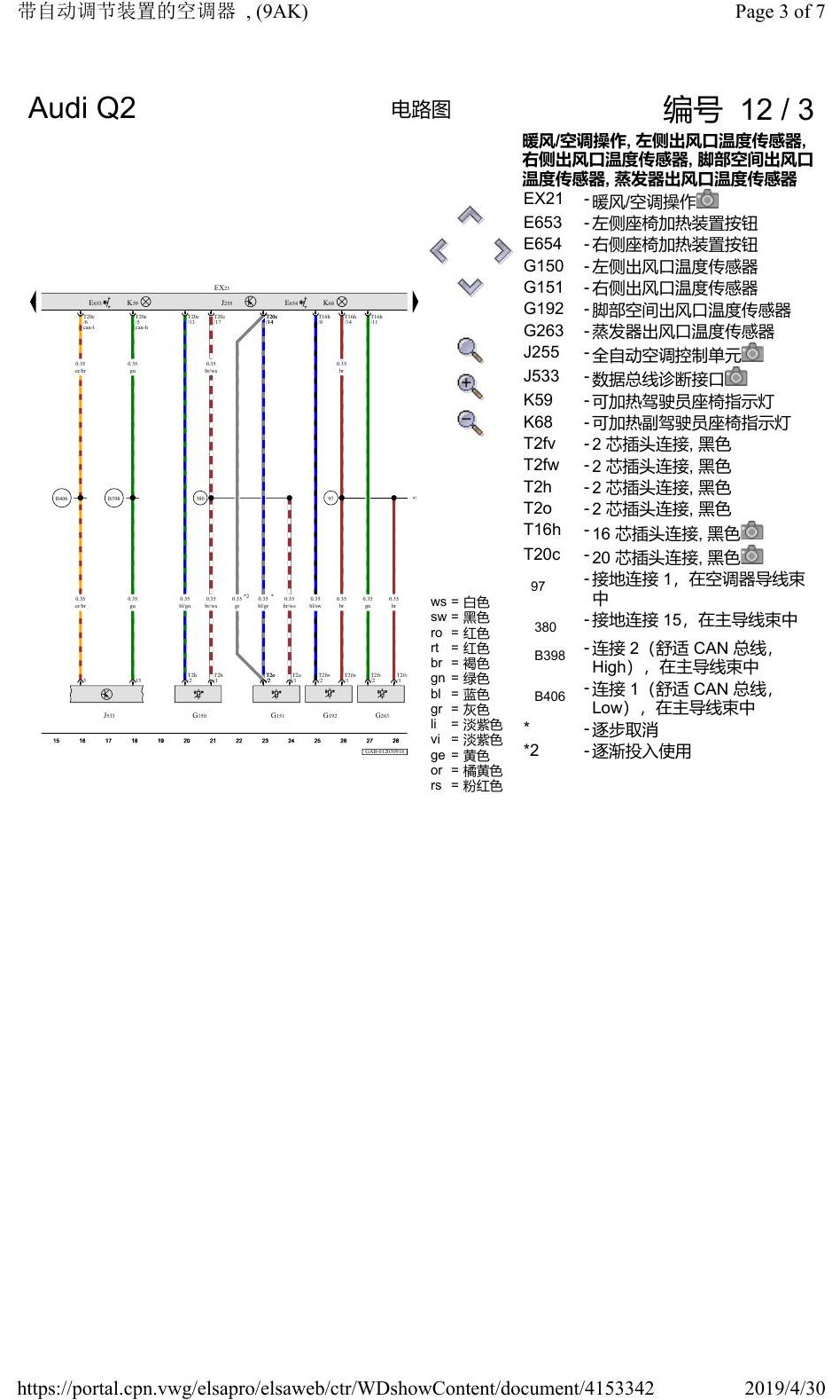 奥迪Q2L 电路图 带自动调节装置的空调器, (9AK), 自 2016 年 6 月起 电路图